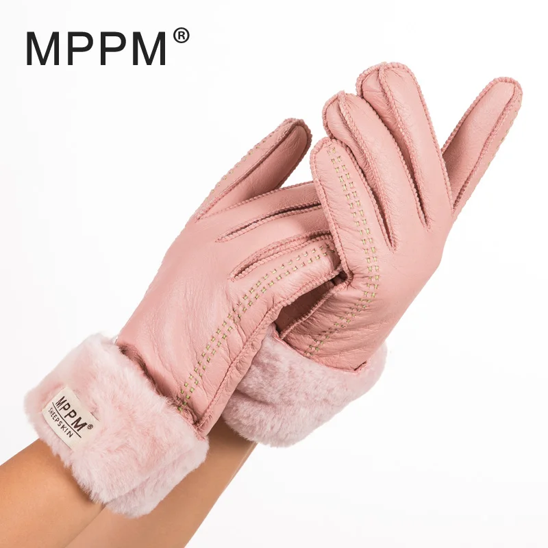

MPPM Russian winter Women's Gloves 100% Real Leather Sheepskin Winter Gloves Hot Warm Stylish Full Finger Ladies Gloves Mittens