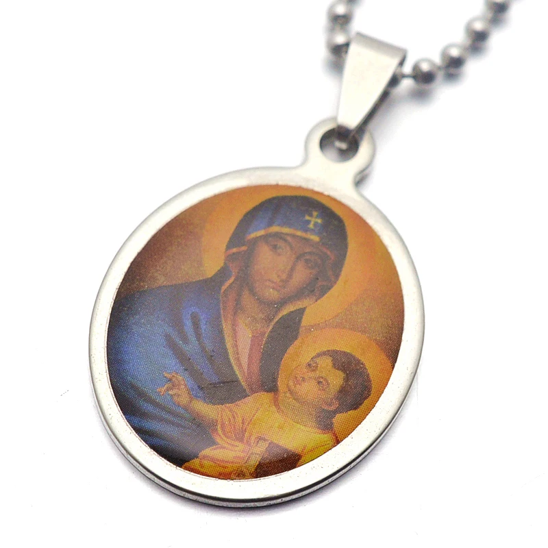 Католическая эмаль из нержавеющей стали Мадонна Мэри и ребенок Христос Овальный