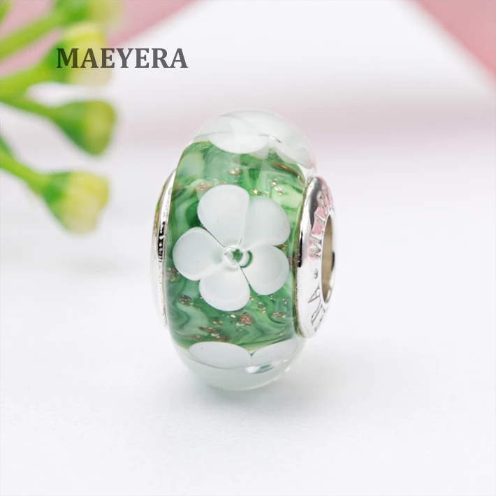 Серьги MAEYERA из стерлингового серебра 925 пробы с зелеными белыми цветами и