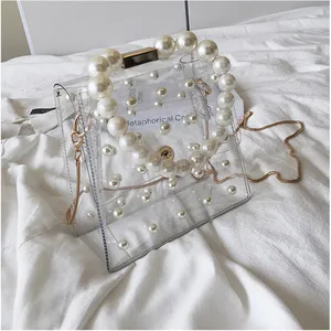 Модная женская прозрачная сумка-тоут, элегантная сумка из ПВХ с бисером, сумка на плечо, прозрачный пляжный клатч, кошелек