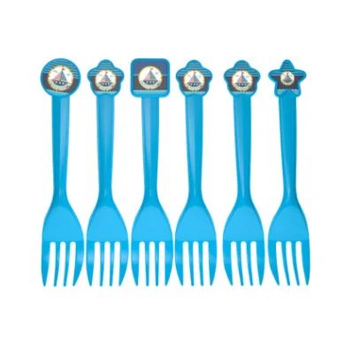 6pcs forks Вечерние принадлежности синий парусник навигатор печатная тема одноразовая посуда наборы для детского душа Детские предметы для украшения дня рождения - Цвет: 6pcs forks