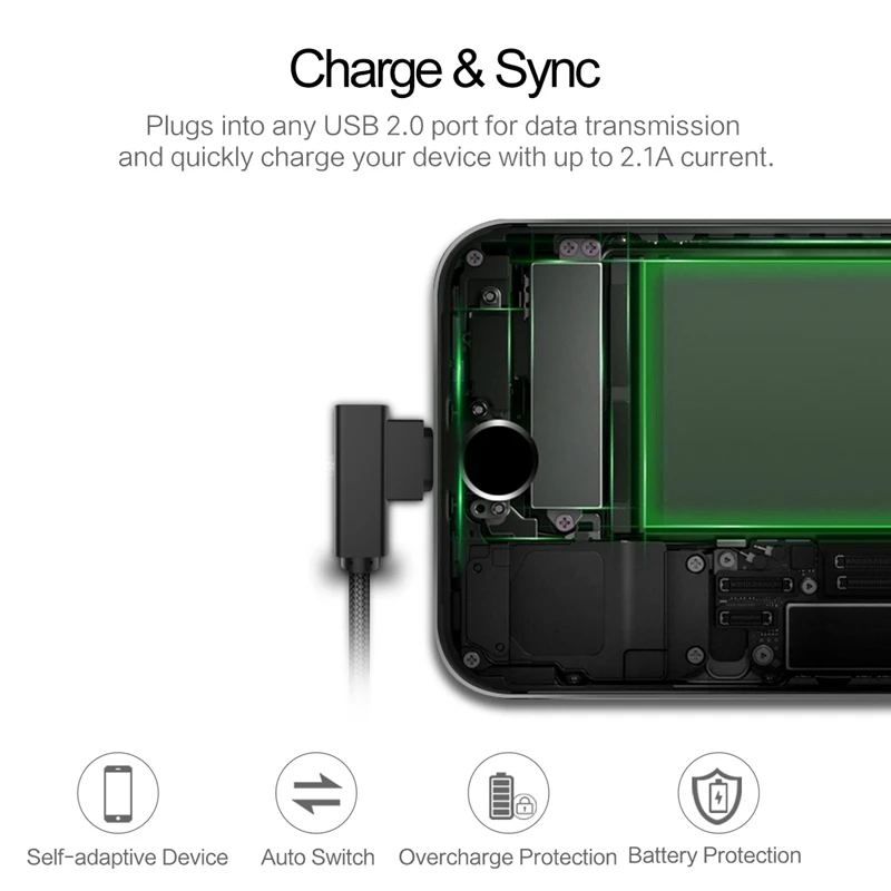 ROCK 90 градусов USB кабель для lightning Кабель быстрой зарядки кабели передачи данных