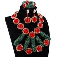 4ujewelry fine jewelry sets for women nigerian wedding beads necklace red gold crystal beaded flower with green bold design
