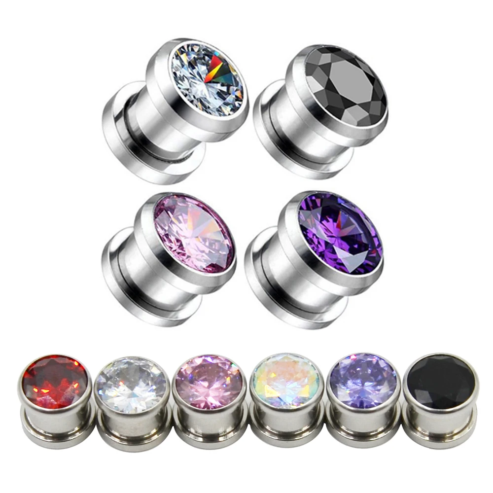 12 штук BLING CZ болт с кристаллом Fit Flesh Tunnel затычки для растягивания ушей пирсинг