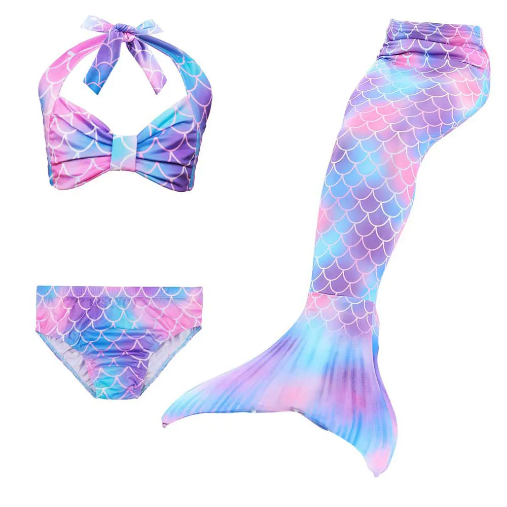 3pcs Mermaid Set 1 Купальный костюм-бикини для девочек с хвостом русалки для плавания; Детский костюм принцессы Ариэль; Блестящие купальники и ласты - Цвет: 3pcs Mermaid Set 1