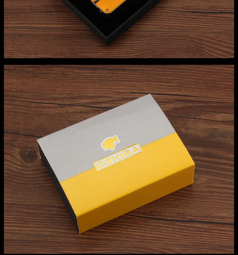 COHIBA металлическая зажигалка для сигар, ветрозащитная, 3 синих струйных пламени, сигаретный фонарь, зажигалки, Бутановая Зажигалка, многоразовая