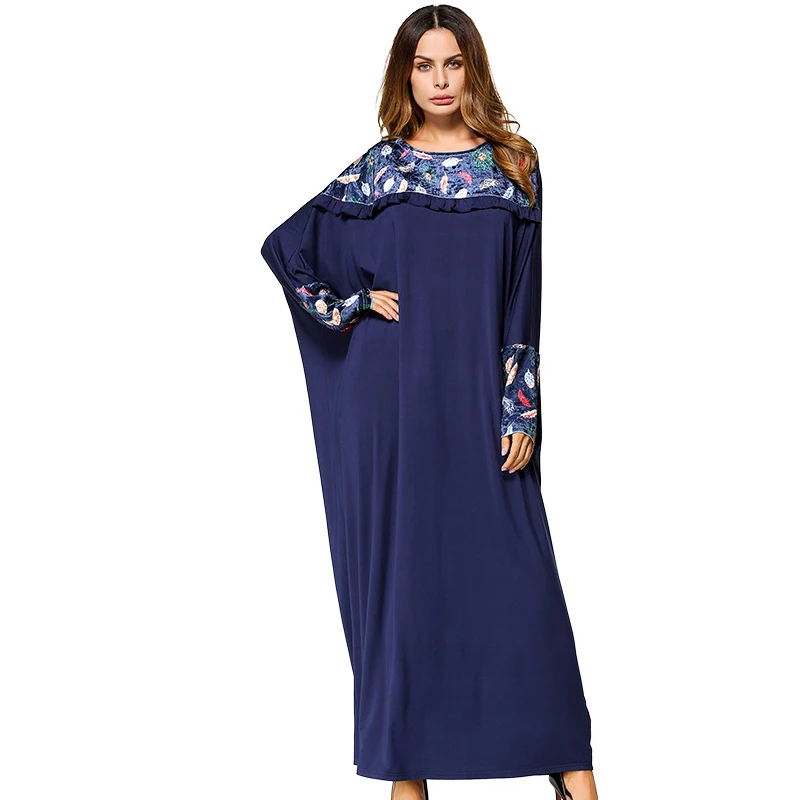 Dark blue dress Мусульманские платья Дубай Турции исламский хиджаб платье восточный женский халат для Для женщин Рамадан джилбаба - Цвет: Dark blue dress