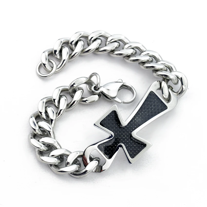 Мужские браслеты из нержавеющей стали черный крест Иисуса амулет Pulseras Mujer