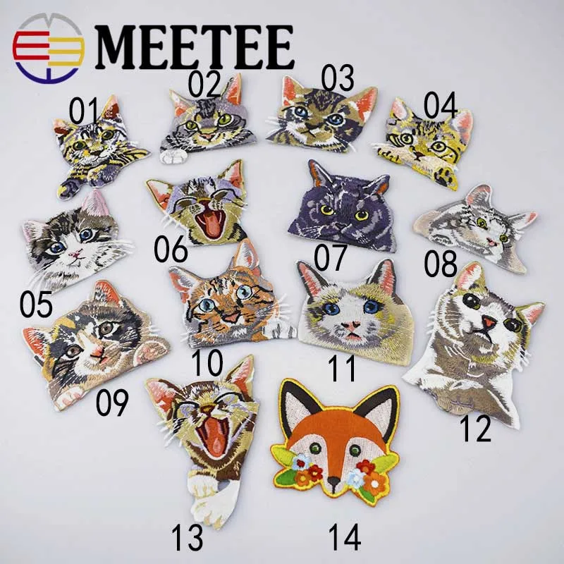 Meetee 5 шт. карманная нашивка с вышивкой в виде кошки для одежды милые нашивки