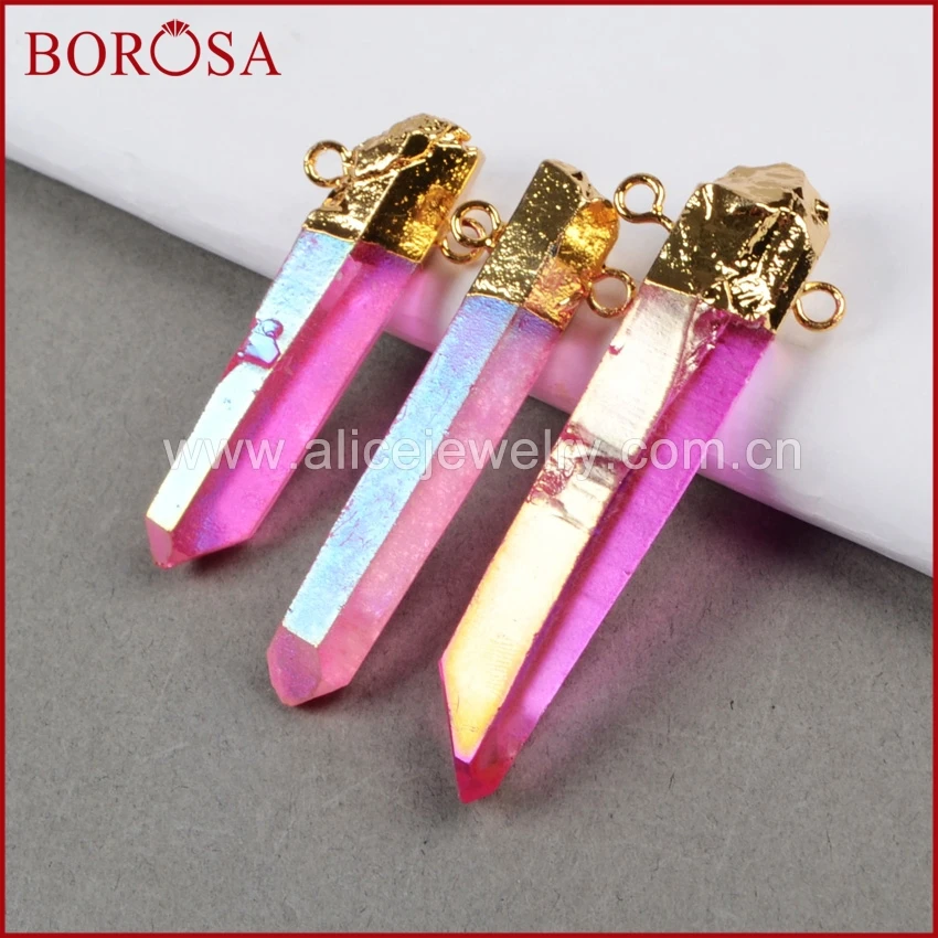 BOROSA 5 шт. Золотая радужная Титан Природный кварц Кварцевые острая Подвеска из