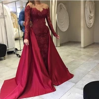 elegant burgundy arabic dubai prom dress lace evening dresses long sleeve evening gowns vestidos fiesta zipper back