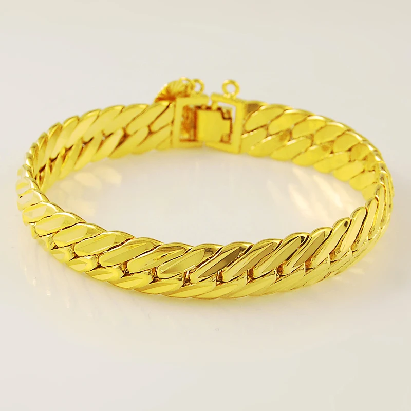 

LJ&OMR 20CM 24K Gold Plating Snake Chain High Quality Fashion Luxury Men Bracelets Jewelry Party Anniversary Gift Wholesale 12MM