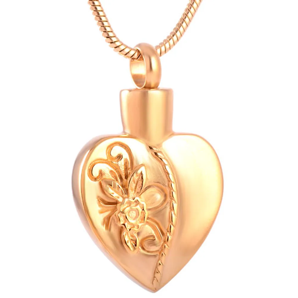 

MJD8903 Rose in Heart Stainless Steel URN Jewelry Memorial Keepsake Cremation Ashes Necklace for Women with fill kit