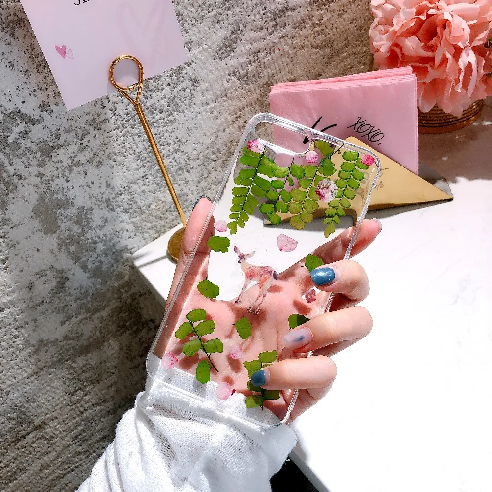 Viewfar Deer Mum Real Dry Flower Transparent Soft Case For Apple iphone 6 7 8 Plus X XR XS Max Cover 6P 7plus 8plus XsMax Cases | Мобильные