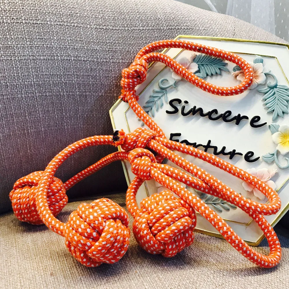 

1 шт. товары для домашних животных, игрушки для собак с ручкой для жевания, одиночный веревочный шарик, чистка зубов на открытом воздухе, Весе...