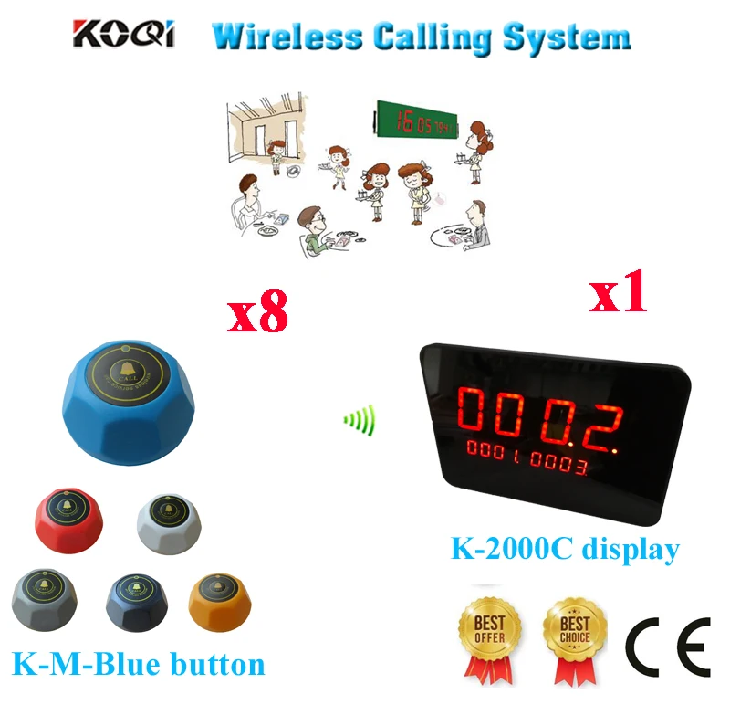 Wireless Customer Service Buzzer System Long Range Distance Waiter Transmitter Pager With Good Price(1 display+8 call button)