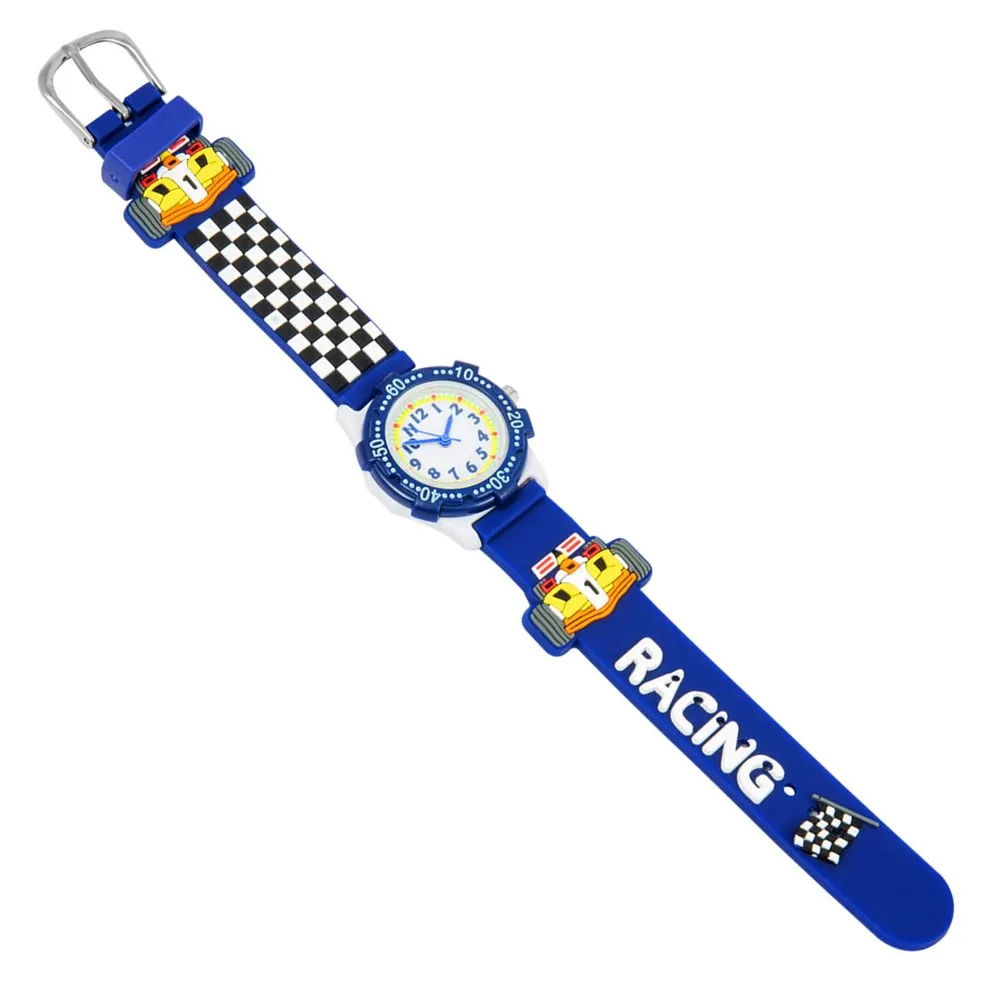 PENGNATATE Children Racing Cartoon Watches Fashion 3D Silicone Watchband Kids Watch Boy Blue Bracelet Wristwatch Cute Gift Clock | Наручные