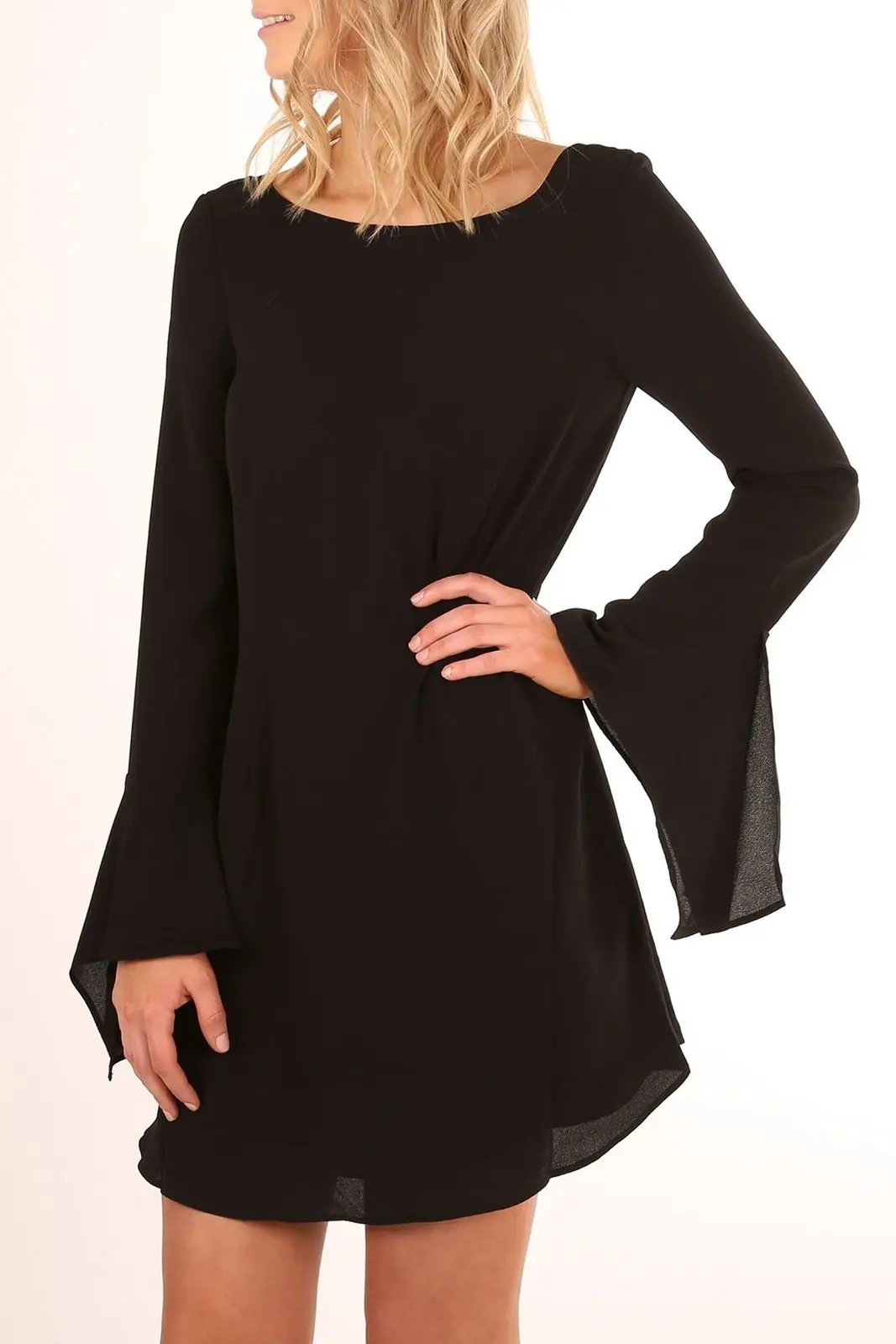 Solid Black Summer Women Flare Long Sleeve Evening Party Casual Short Mini Dress Autumn | Женская одежда