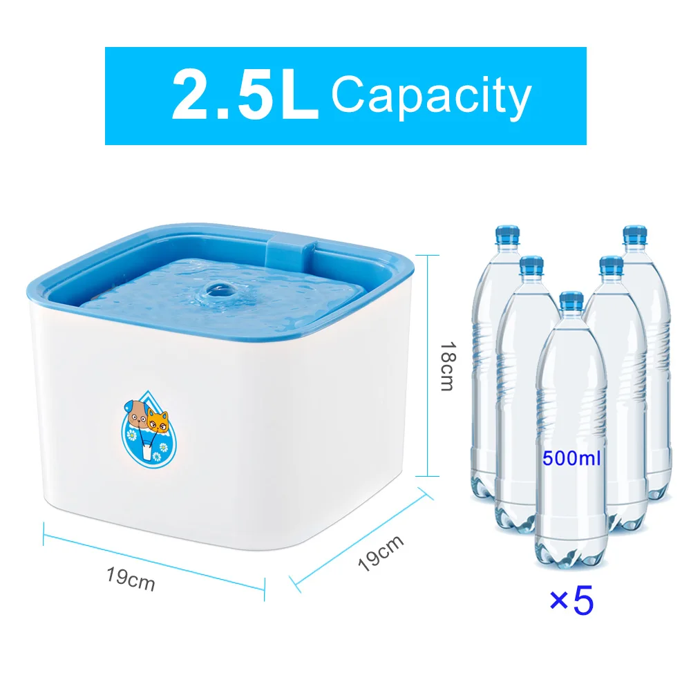 

2.5L Automatic Cat Dog Water Fountain Automatic Pet Feeder+ 2 Activated Carbon Filters Pet Drinkers for Dogs and Cats EU plug