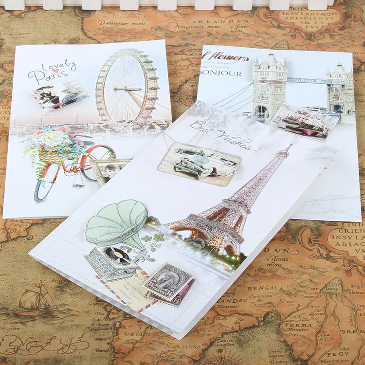 New Arrival High Qulity Hand-Made 8pcs Eiffel Tower Christmas Cards Greeting Wish card Birthday Thanksgiving Day |