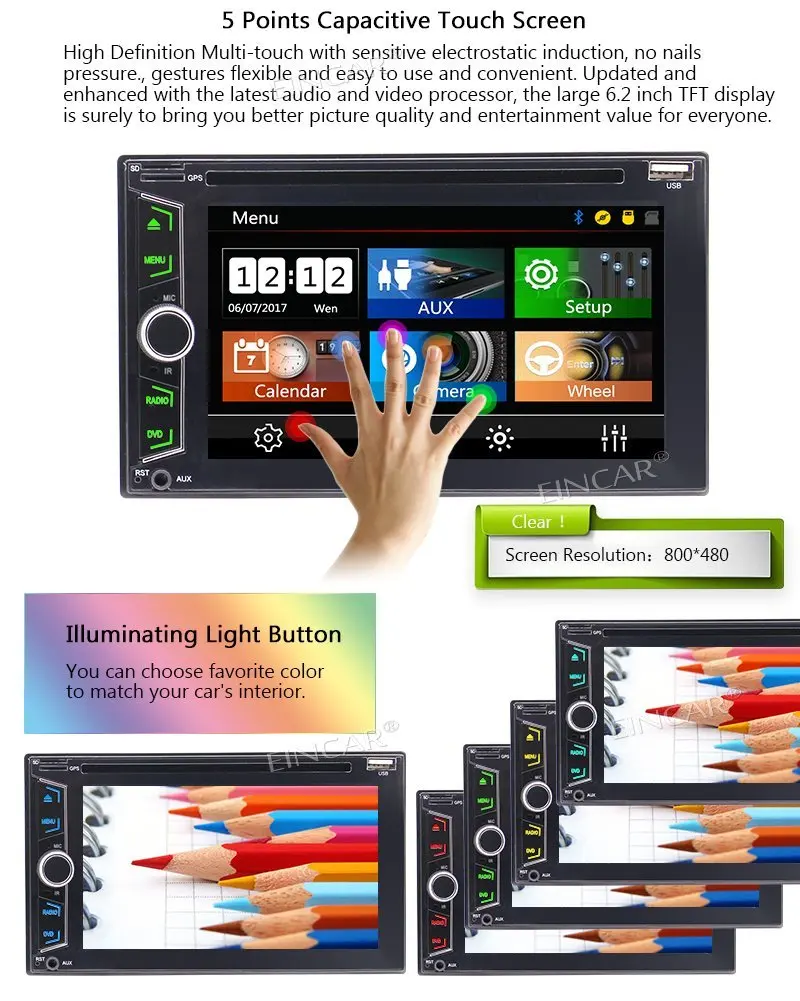 Аудио двойной Din Bluetooth DVD/CD/MP3/USB/SD AM/FM стерео 6 2 ''беспроводной пульт
