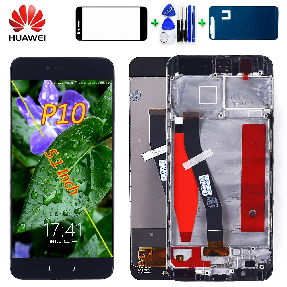 Huawei, сенсорный экран для huawei P10, ЖК-дисплей, дигитайзер, сенсорная стеклянная панель, сборка 5,1 дюймов, 1920*1080, рамка с бесплатными инструментами