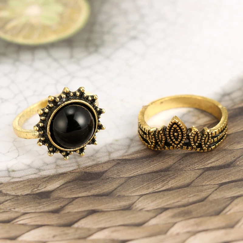 Docona 5775 женское кольцо богемный стиль слон лук черный камень резные Anillos суставы