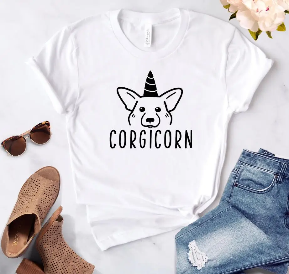 Белый Crazy Corgi Lady corgicorn женская футболка Повседневная хлопковая хипстерская забавная Футболка для леди Йонг Девушка Топ тройник Прямая поставка ZY-142 - Цвет: Белый