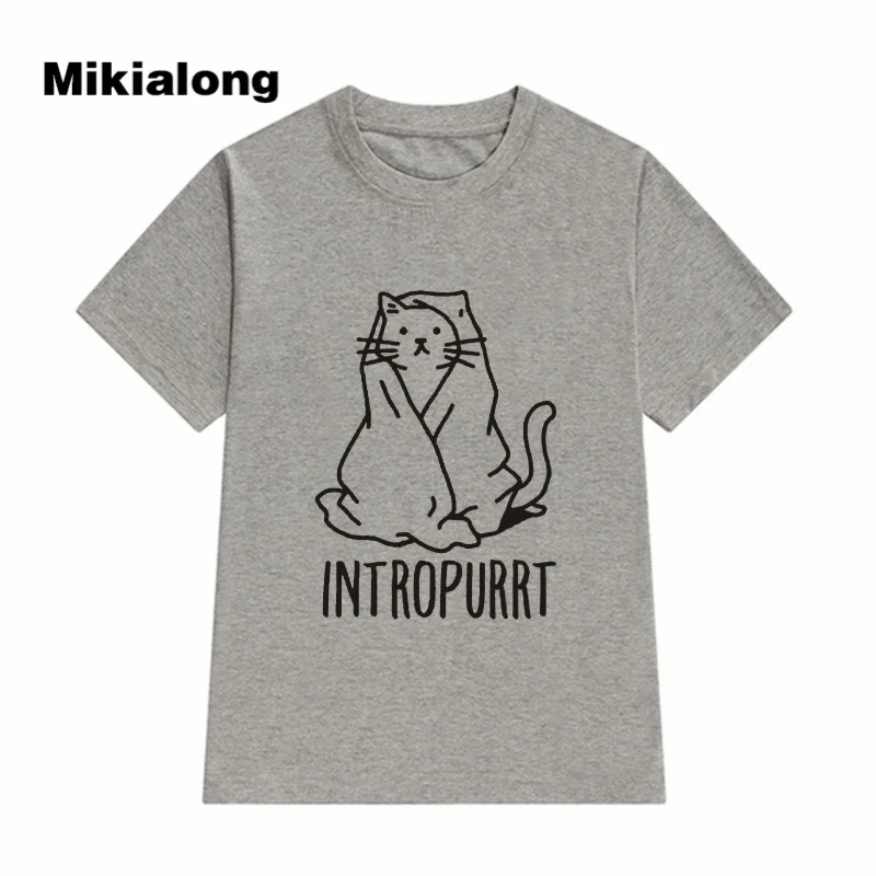 Футболка Mikialong Cat футболка с графическим рисунком женская топ 2017 летняя Милая