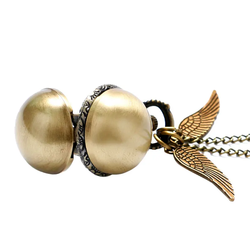 Античный Золотой снитч Квиддич двойные крылья кварцевые карманные часы Золотые