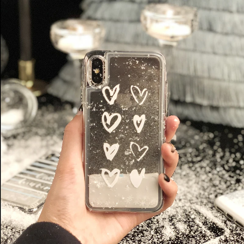 Новинка 2018 года Роскошные динамический течет блеск Жидкий снег песок сердце