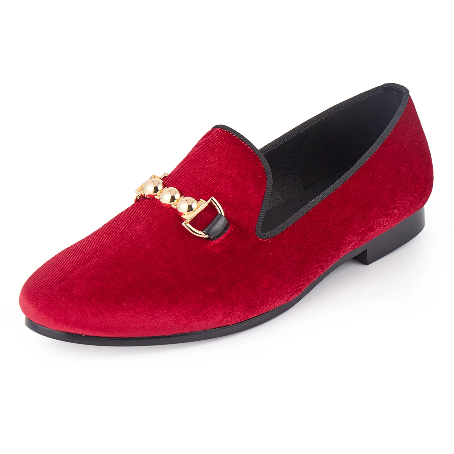 

Harpelunde Men Party Shoes Red Velvet Loafers Buckle Strap Wedding Shoes Size 6-14