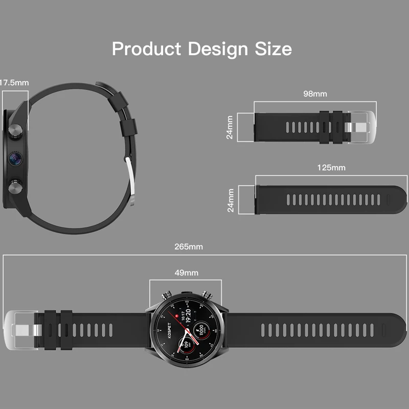 Смарт часы KOSPET Hope мужские 3 ГБ 32 Bluetooth Android 7.1.1 1 39 дюйма 4G IP67 с камерой