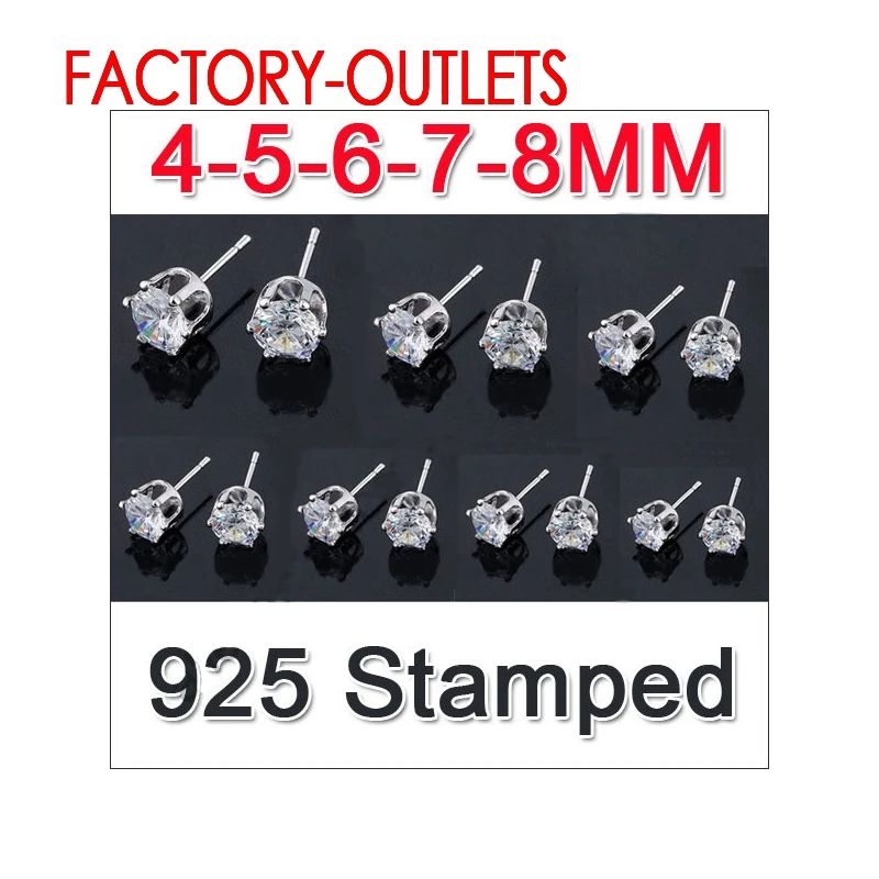 

Factory Direct Sale 80pcs(40pairs) 925 Sterling Silver Austria Crystal Stud Earrings Jewelry 6 Claws Single Shiny 4-5-6-7-8mm