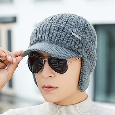 gray Зимняя шапка, шарф, Skullies Beanies для мужчин, вязаная шапка, женская маска, толстая Балаклава, ушанка, шерстяной берет, мужская шапка, шапка - Цвет: gray