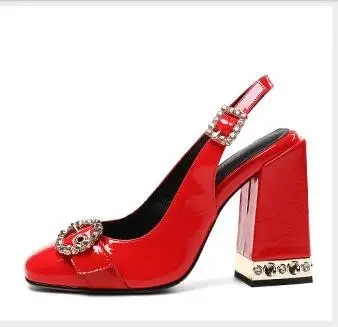 

BONJEAN Fashion Crystal Embellished Thick Heels Woman Sandals Round Toe Slingback Sexy Party Wedding Shoes Leather High Heels