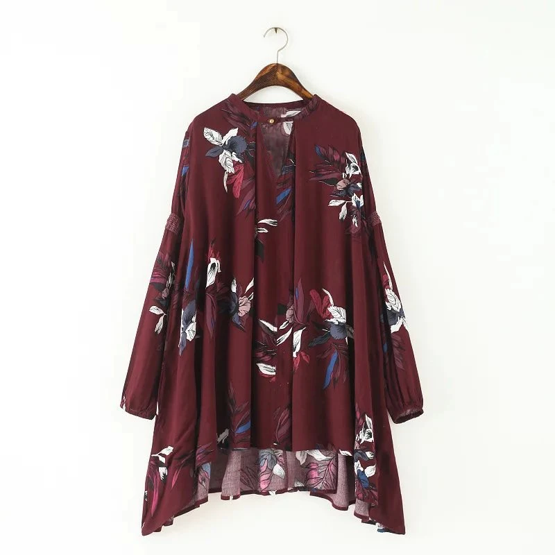 Bella Philosophy 2019 spring summer casual long-sleeved V-neck floral print yellow blue women mini dress | Женская одежда