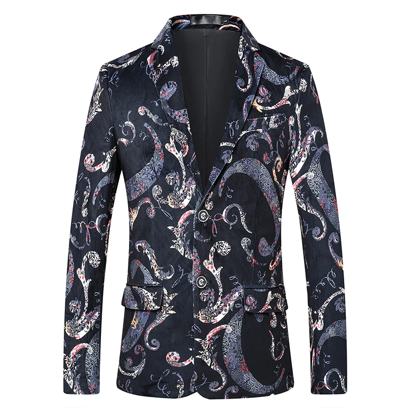MOGU Men's Suit Blazer Two Button Floral Evening Wedding Festive Stylish Blazers for Men Stage Costumes Singers Slim Jacket