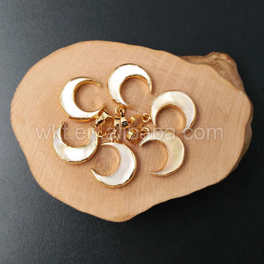 Кулон в виде полумесяца кулон с желтым полумесяцем 24 к золото 20 мм|gold shell pendant|shell