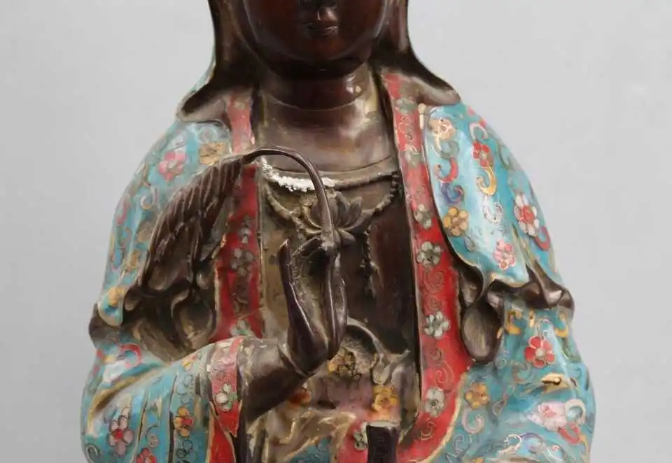 19&quot Chinese Tibet Buddhism Cloisonne Bronze Kwan-yin Guan Yin Goddess Vase | Дом и сад