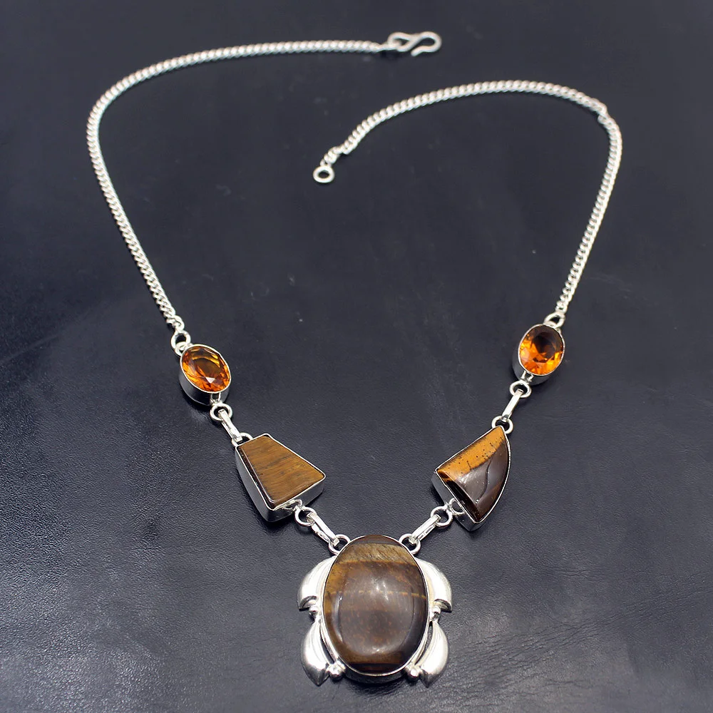 Ожерелье женское из серебра 925 пробы с натуральным тигровым глазом HoneyTopaz 19 5 дюйма