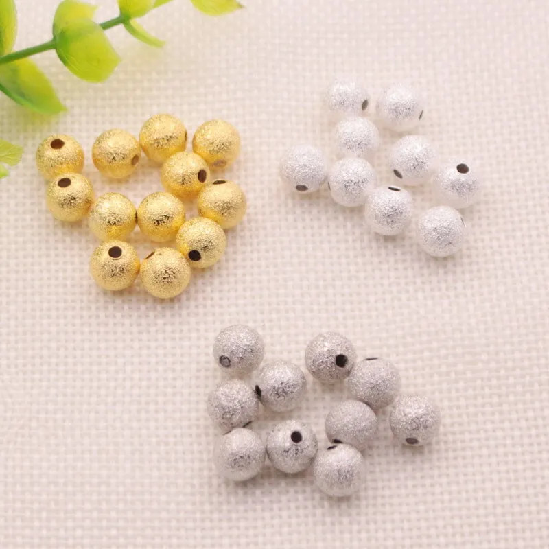 

50pcs/lot 4/6/8mm Gold/Silver Color Round Copper Spacer Beads Frosted Ball End Seed Beads For Necklace Bracelet Jewelry Making