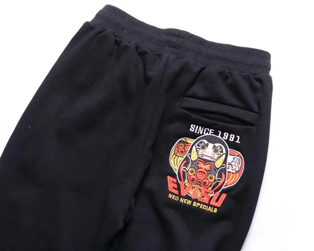 Tide бренд Evisu дикие хлопковые дышащие мужские брюки Tumbler с цветной вышивкой мужские черные спортивные штаны повседневные шорты 705