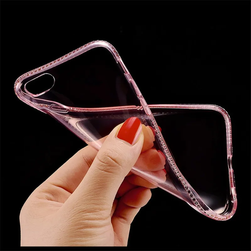 New ultra-thin transparent rhinestone phone case soft TPU zircon for iPhone 7 / 8Plus all-inclusive |