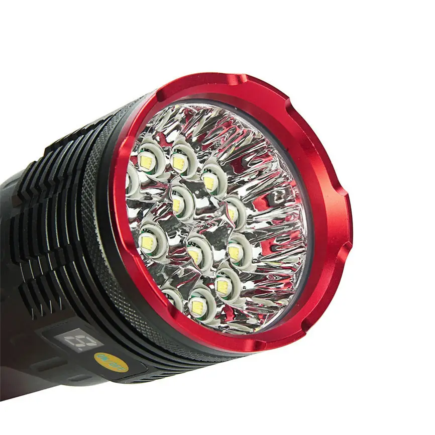 Supwildfire 50000LM 15 x XM-L T6 светодиодный фонарик с цифровым дисплеем+ 18650 аккумулятор 60*60*150 мм 1123