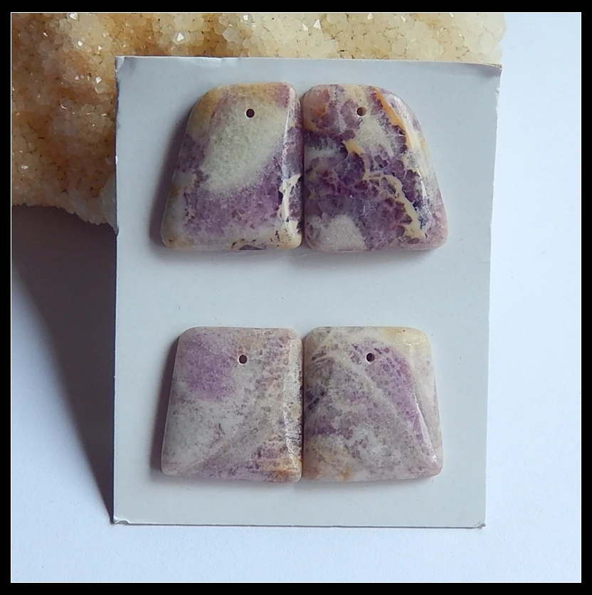 Wholesale 2Pairs Natural Stone Purple Lace Agate Pendants 23x20x5mm 22x20x5mm 15.55g | Jewelry Findings &amp Components