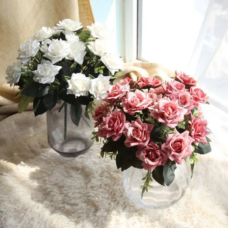 8Pcs Wedding Decoratio High Quality Artificial Flowers Vivid Real Touch Roses Silk Flower Bride Home Decor Bouquet | Дом и сад