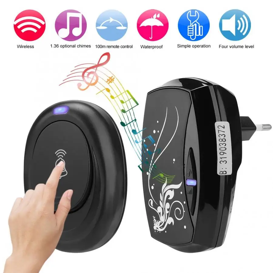 200m Remote Wireless 36 music Waterproof LED door bell 4 Volume Home Security Intelligent wireless Doorbell induction | Обустройство