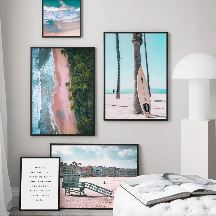 Лес пальма пляж море скейтборд настенная живопись на холсте скандинавские