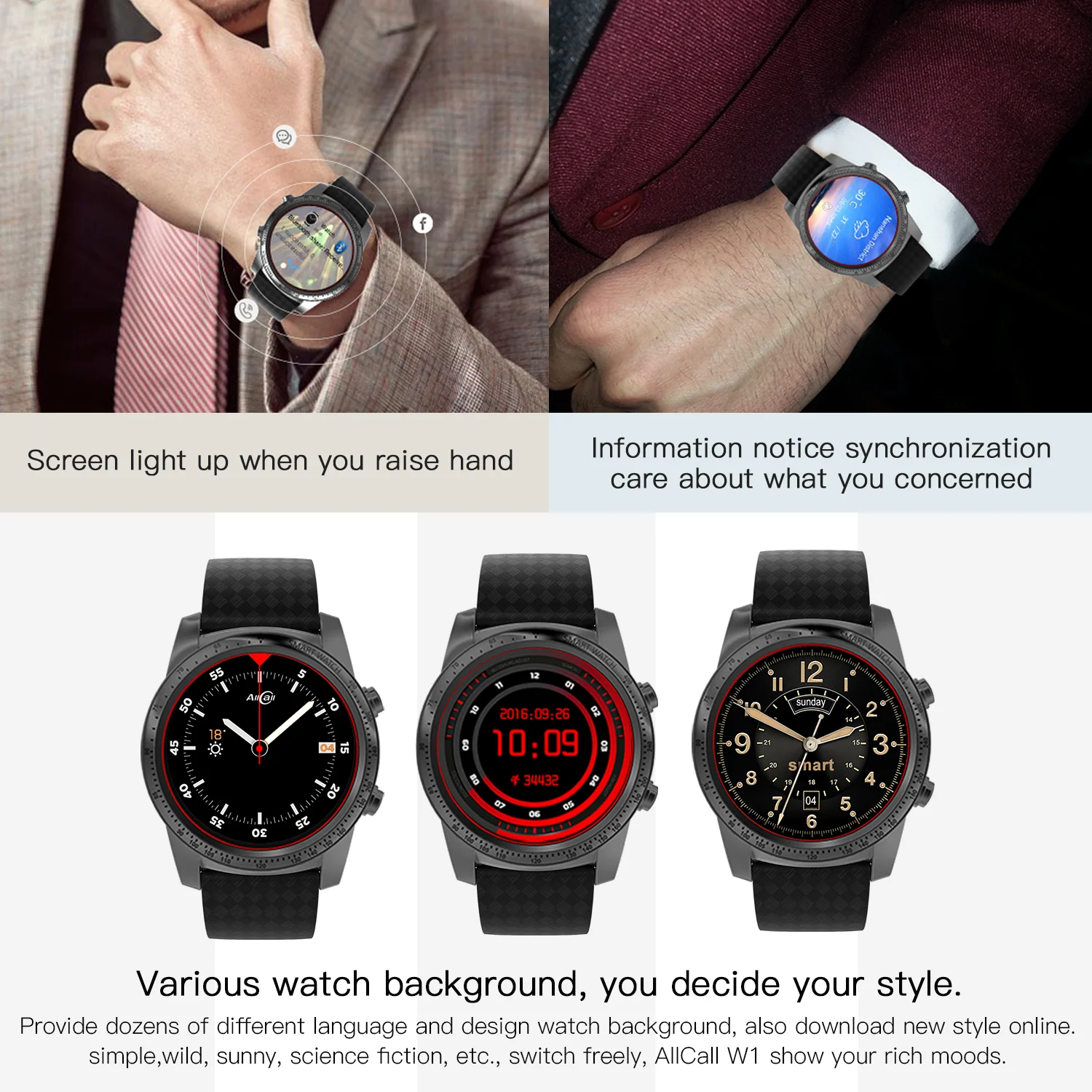 ALLCALL W1 3G/2G Android Smartwatch MTK6580 четырехъядерный 1.3G Гц 2 ГБ/16 ГБ GPS MP4 5 1 BT 4 0 Wifi 3G подключение